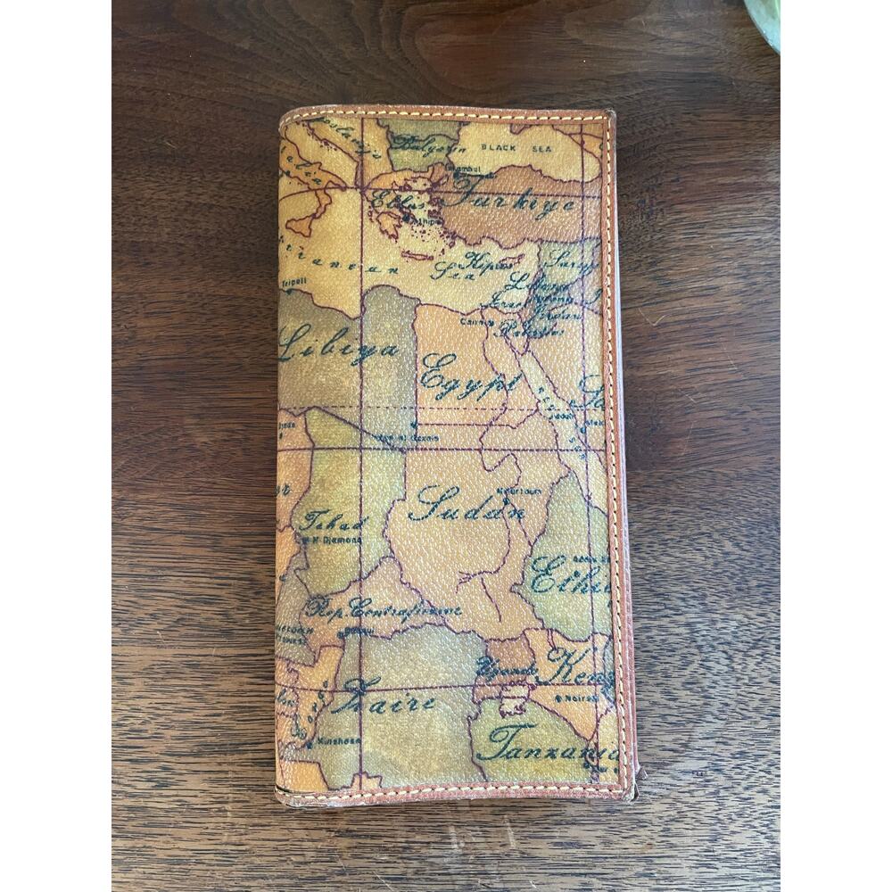 Alviero Martini 1A Classe Geo Map Italian Leather Wallet Clutch Organizer